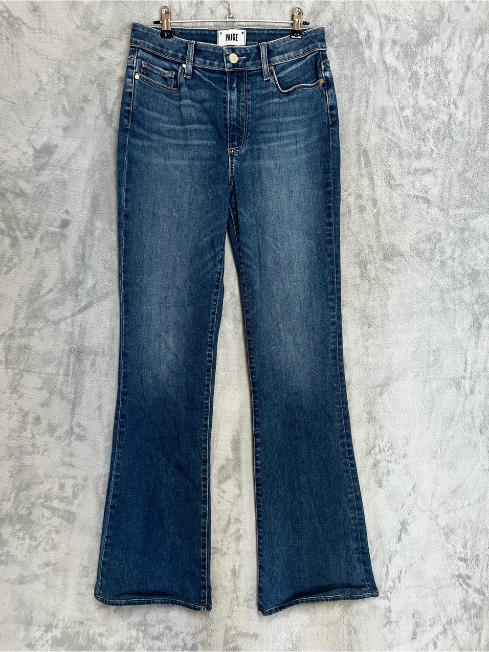Paige High Rise Laurel Canyon Flare Jeans Dark Wash Blue Sz 27